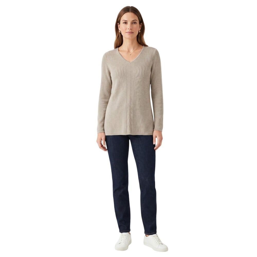 J.Jill Cream V-Neck Waffle Knit Tunic Sweater Small